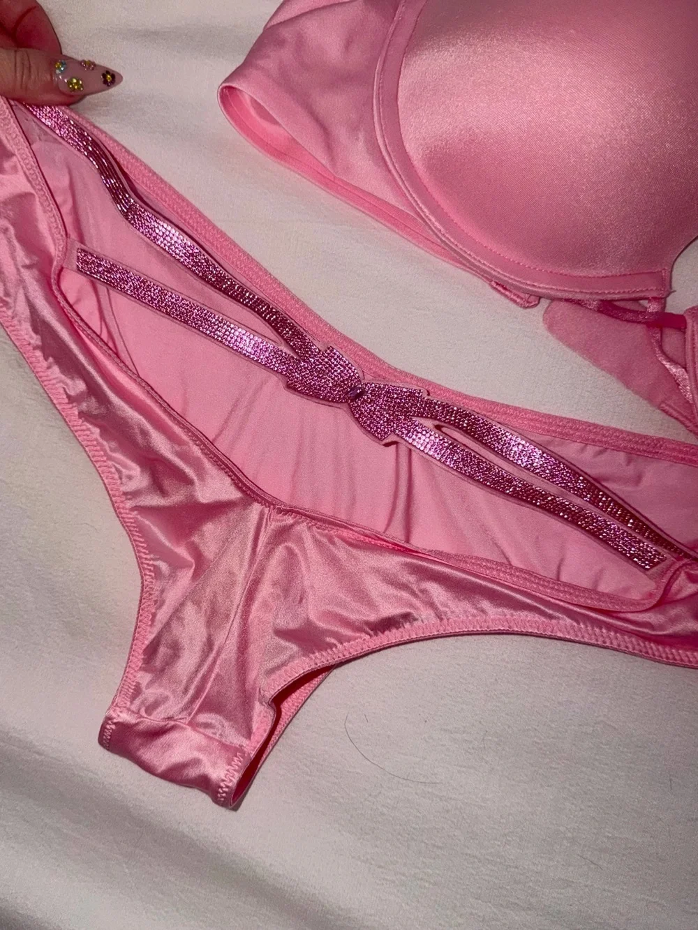 VS Vintage Bow Pink Women's Brief & Push Up Bra